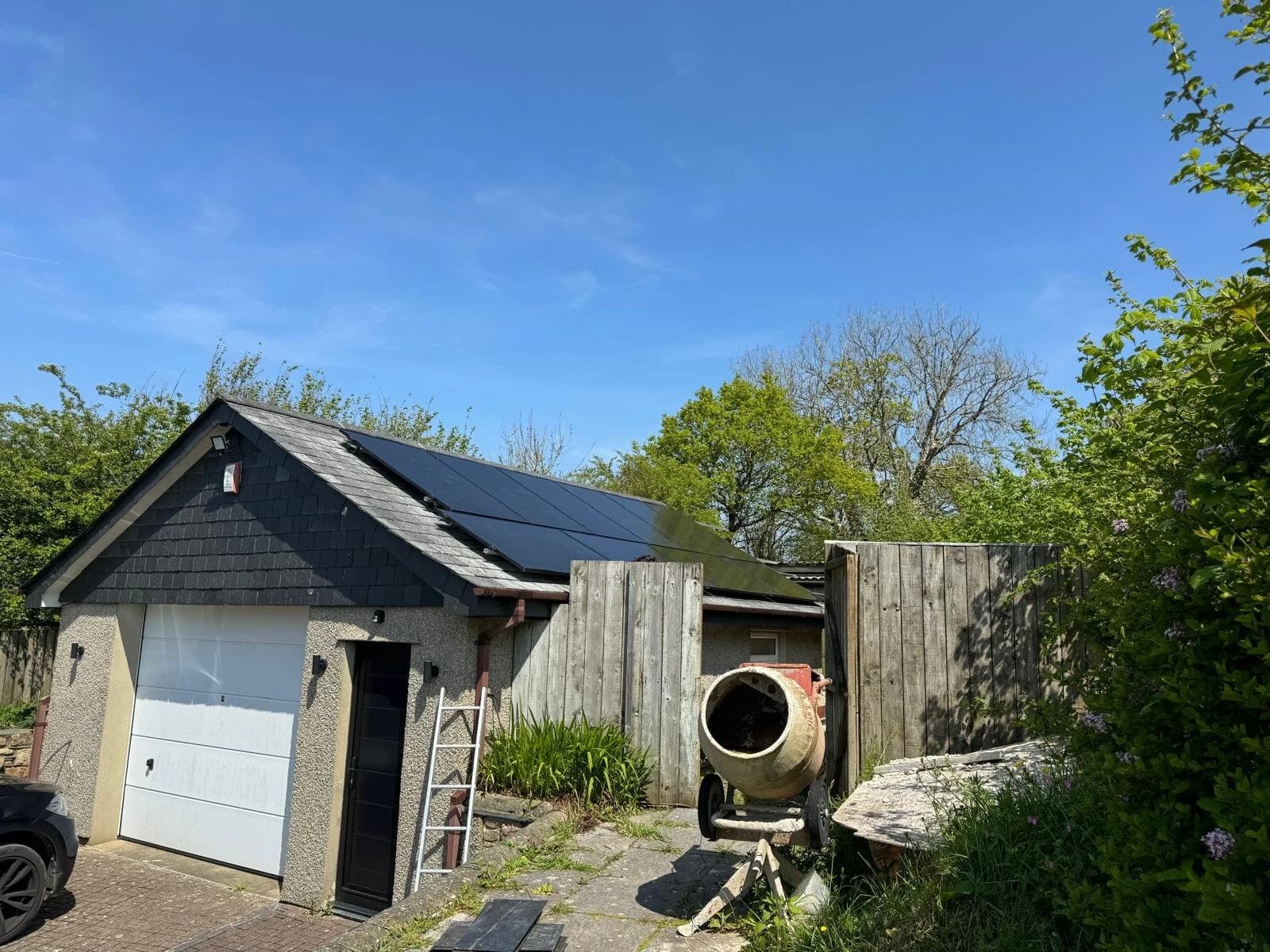 Solar panels on the roof of the detached garage at Dolcoath