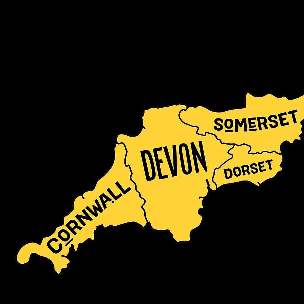 Service area map showing Cornwall, Devon and Somerset.